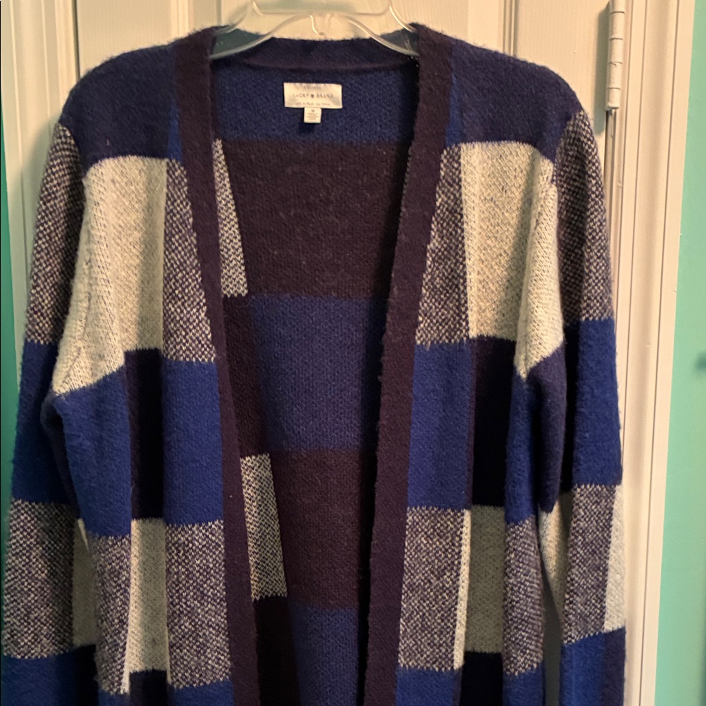 A New Day Navy And Cream Plaid Cardigan